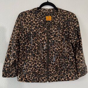 Rudy Rd Women's Shiny Textured Cheetah Print Zip Front Crop Bomber Jacke…